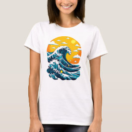 Japanische Große Welle Ozean Sonnenuntergang Grafi T-Shirt