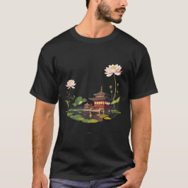 Japanische Hauslandschaft und Wasserspiegelung T-Shirt