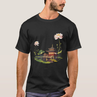 Japanische Hauslandschaft und Wasserspiegelung T-Shirt