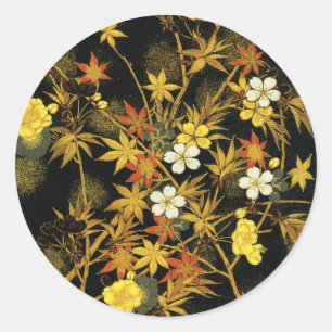 Japanische Herbstblätter Antique Botanical Runder Aufkleber
