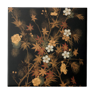 Japanische Herbstblumen & Baum Fliese