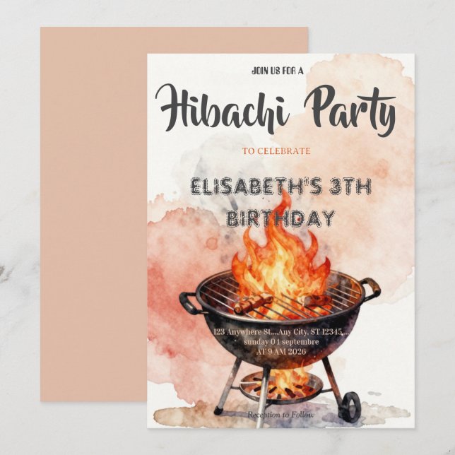 Japanische Hibachi-Abendparty Geburtstagseinladung Einladung (Vorne/Hinten)
