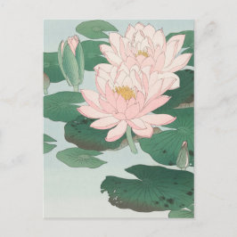 Japanische Holzbaukunst drucken rosa Wasserlilie Postkarte