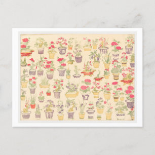 Japanische Illustration von Topfpflanzen / Bonsai Postkarte