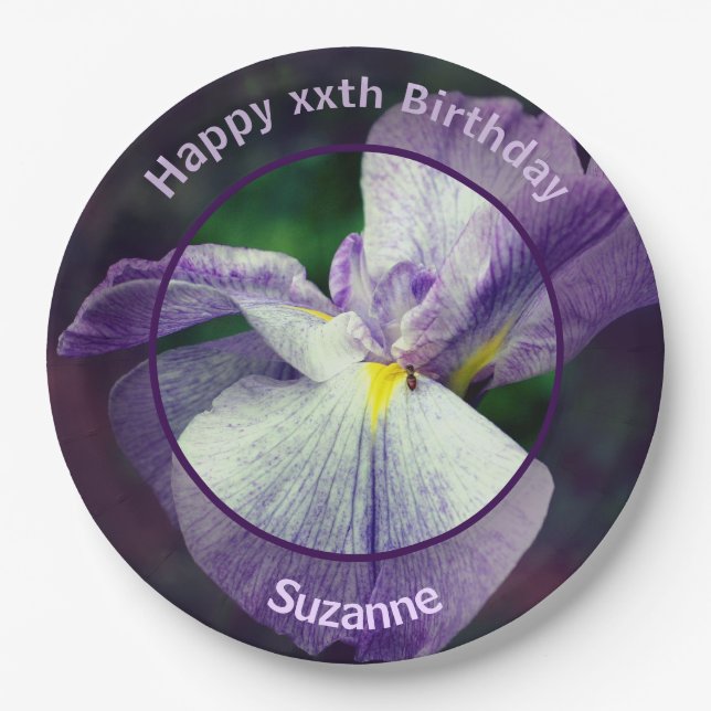 Japanische Iris Blume Personalisiert Geburtstagspa Pappteller (Vorderseite)