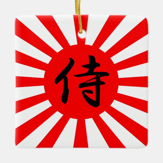 Japanische Kaiserflagge mit Samurai-Kanji-Symbol Keramikornament (Vorderseite)