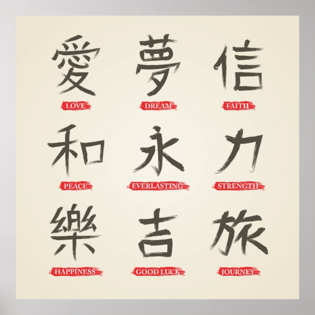 Japanische Kanji-Wörter Poster (Vorne)