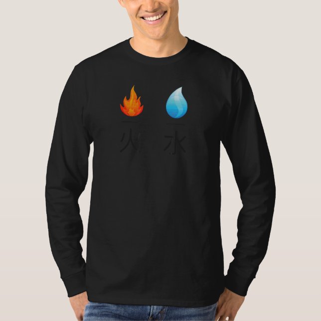 japanische Kanji-Zeichen für Feuer und Wasser mit T-Shirt (Vorderseite)