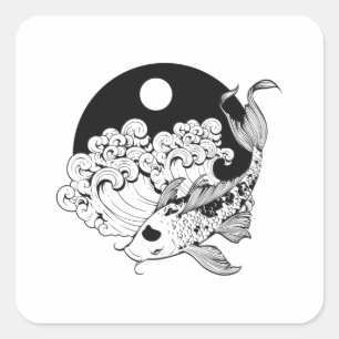 Japanische Karpfen Koi mit Yin & Yang Background Quadratischer Aufkleber