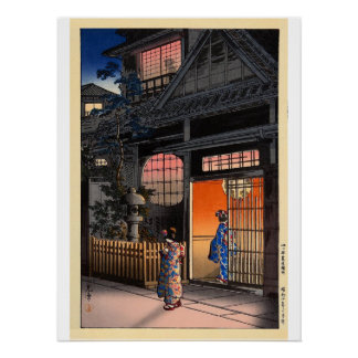 Japanische Kasamatsu-Nacht-Dorf-Kunst Poster