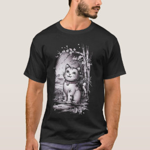 Japanische Katze Bambusgarten Illustrationskunst G T-Shirt