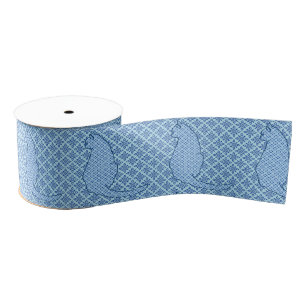 Japanische Katze - blauer Kimono-Druck Ripsband