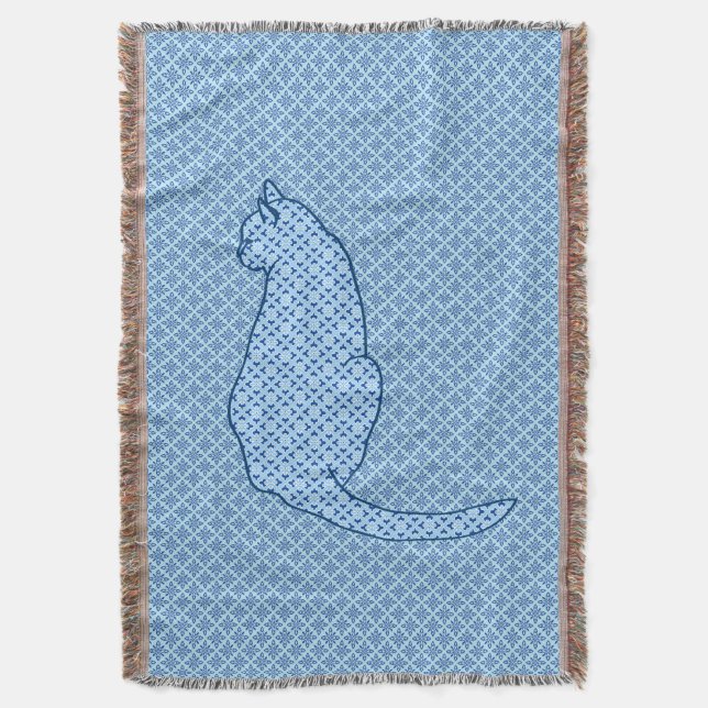 Japanische Katze - Blue Kimono Print Decke (Vorderseite Vertikal)