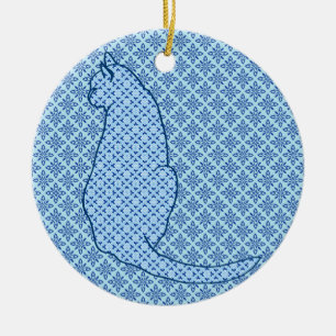 Japanische Katze - Blue Kimono Print Keramikornament