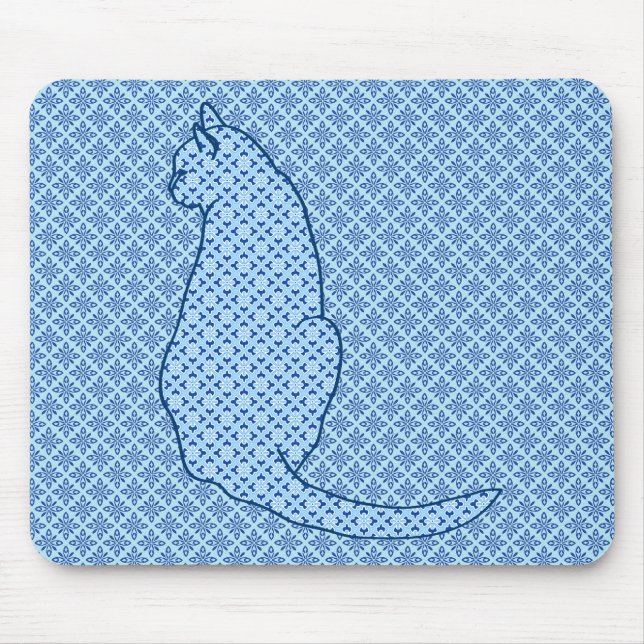 Japanische Katze - Blue Kimono Print Mousepad (Vorne)