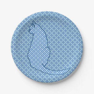 Japanische Katze - Blue Kimono Print Pappteller