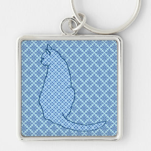 Japanische Katze - Blue Kimono Print Schlüsselanhänger