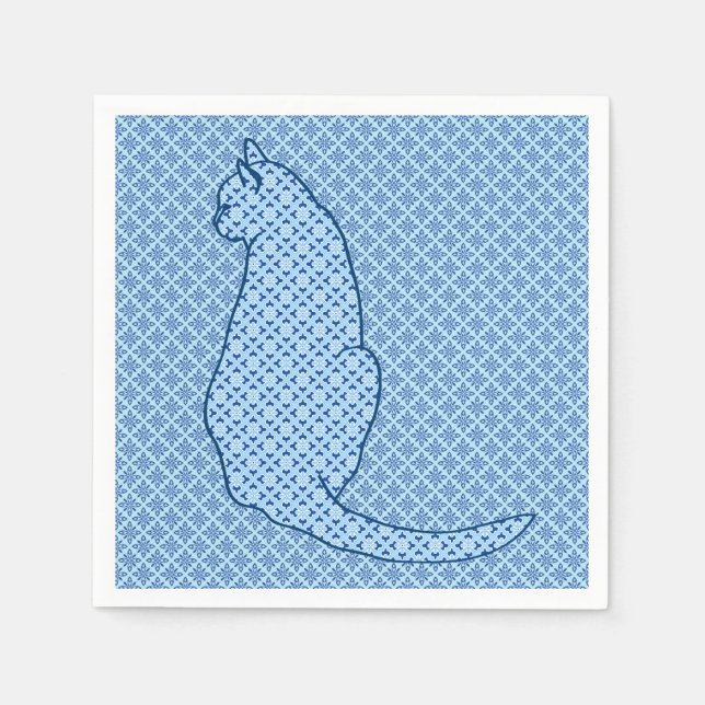 Japanische Katze - Blue Kimono Print Serviette (Vorderseite)