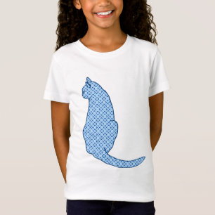 Japanische Katze, Blue Kimono Print T-Shirt