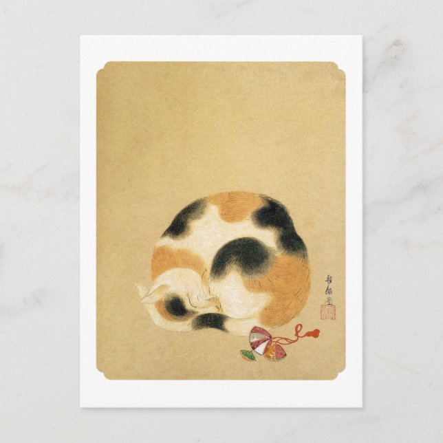 Japanische Katze Calico, Hanabusa Itchō Postkarte (Vorderseite)