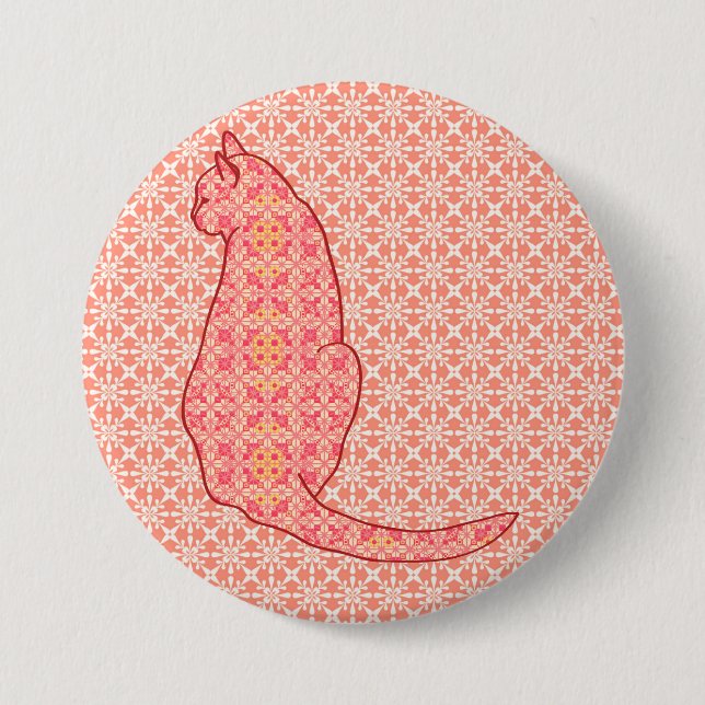Japanische Katze - Coral Orange Batik Button (Vorderseite)