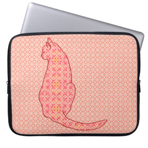 Japanische Katze - Coral Orange Batik Laptopschutzhülle