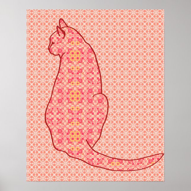 Japanische Katze - Coral Orange Batik Poster (Vorne)