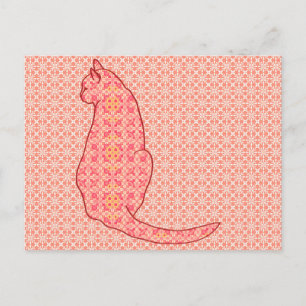 Japanische Katze - Coral Orange Batik Postkarte
