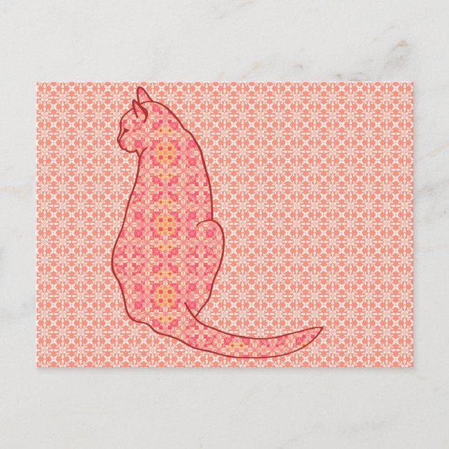 Japanische Katze - Coral Orange Batik Postkarte (Vorderseite)