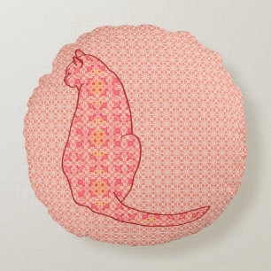 Japanische Katze - Coral Orange Batik Rundes Kissen