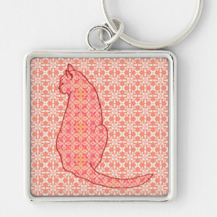 Japanische Katze - Coral Orange Batik Schlüsselanhänger