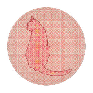 Japanische Katze - Coral Orange Batik Schneidebrett