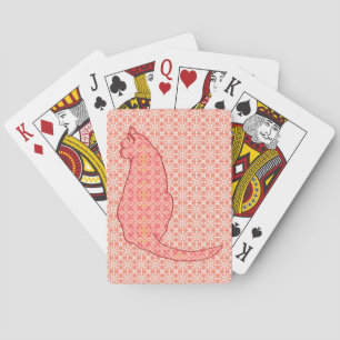 Japanische Katze - Coral Orange Batik Spielkarten