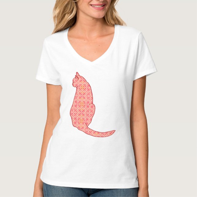 Japanische Katze - Coral Orange Batik T-Shirt (Vorderseite)