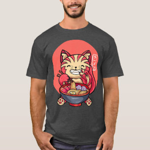 Japanische Katze Eating Ramen Niedlich Cat Ramen N T-Shirt