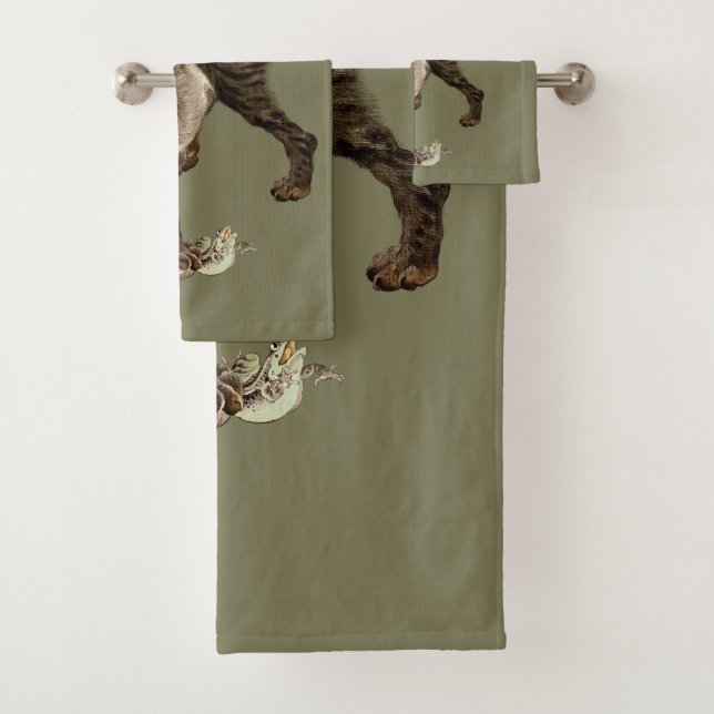 Japanische Katze fängt einen Frosch Badhandtuch Set (Insitu)