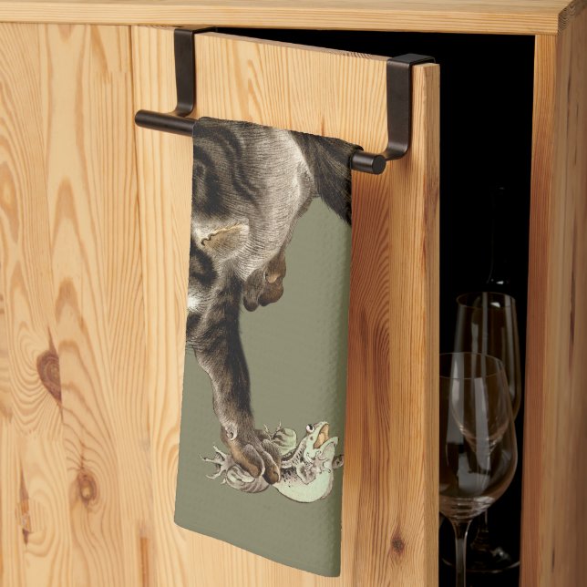 Japanische Katze fängt einen Frosch Geschirrtuch (Drittel gefaltet)