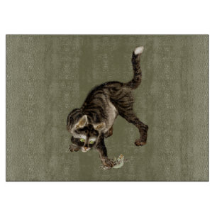 Japanische Katze fängt einen Frosch Schneidebrett