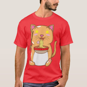 Japanische Katze frisst Ramen Noodles  T-Shirt