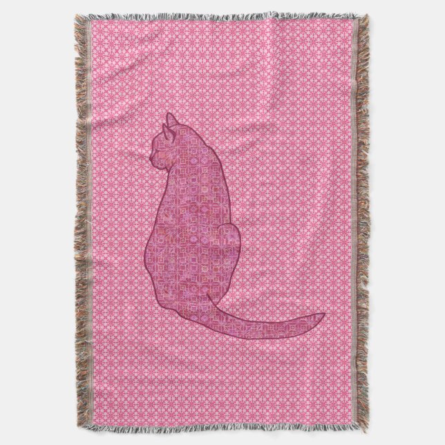 Japanische Katze - Fuchsia Pink Batik Decke (Vorderseite Vertikal)