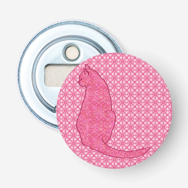 Japanische Katze - Fuchsia Pink Batik Flaschenöffner (Vorderseite)