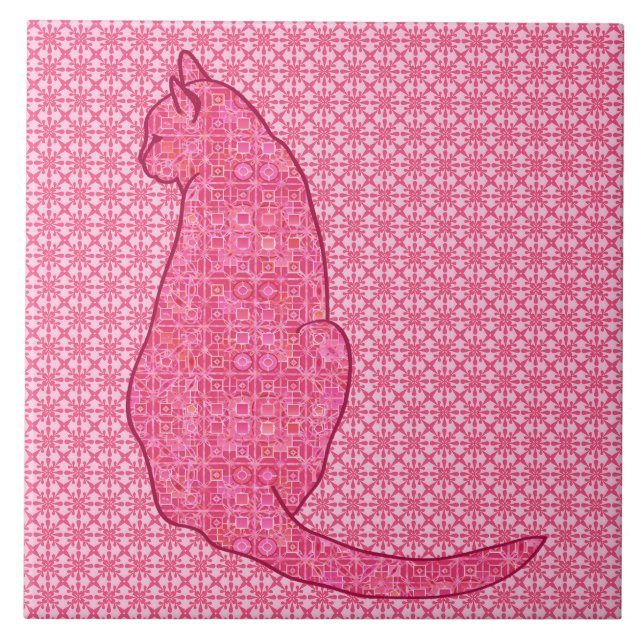 Japanische Katze - Fuchsia Pink Batik Fliese (Vorderseite)
