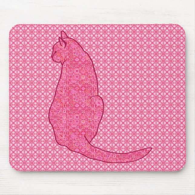 Japanische Katze - Fuchsia Pink Batik Mousepad (Vorne)