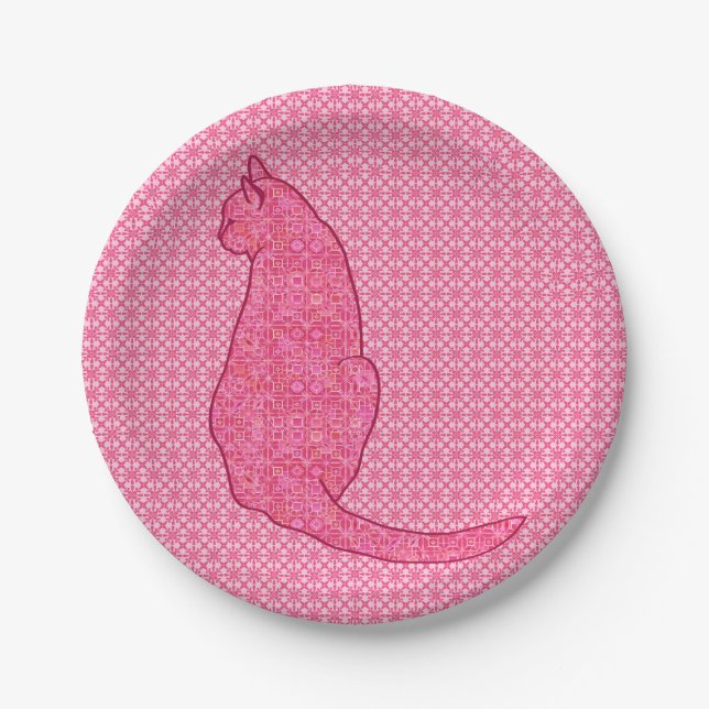 Japanische Katze - Fuchsia Pink Batik Pappteller (Vorderseite)