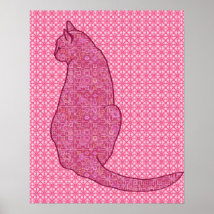 Japanische Katze - Fuchsia Pink Batik Poster