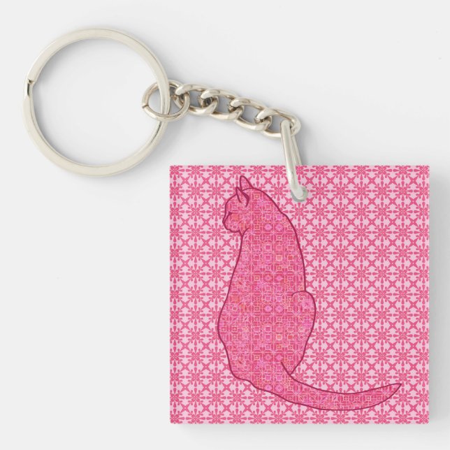 Japanische Katze - Fuchsia Pink Batik Schlüsselanhänger (Vorderseite)