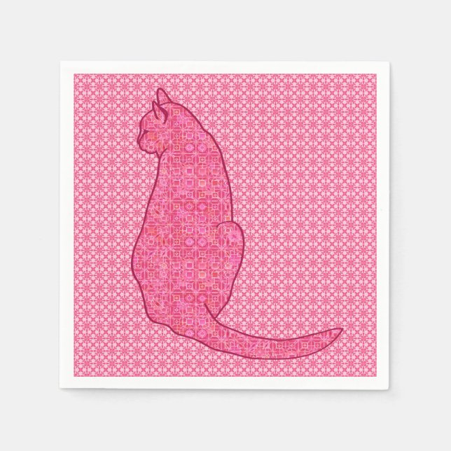 Japanische Katze - Fuchsia Pink Batik Serviette (Vorderseite)