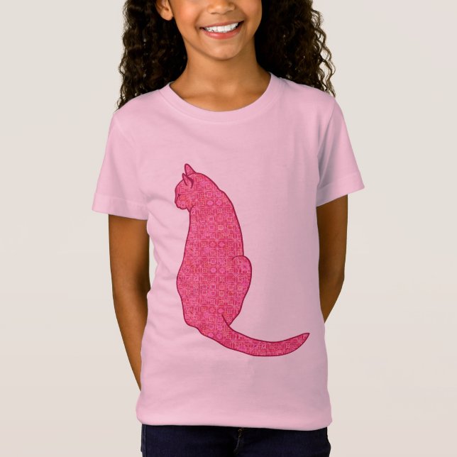 Japanische Katze, Fuchsia Pink Batik T-Shirt (Vorderseite)