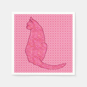 Japanische Katze - Fuchsia Rosa Batik Serviette
