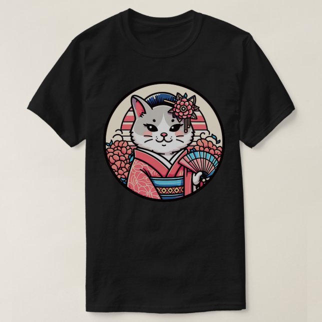 Japanische Katze Kimono meow T-Shirt (Design vorne)